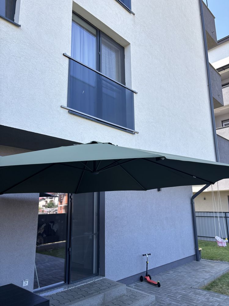 Vand umbrela gradina/terasa, reglabila, verde, 350 cm, 360 grade