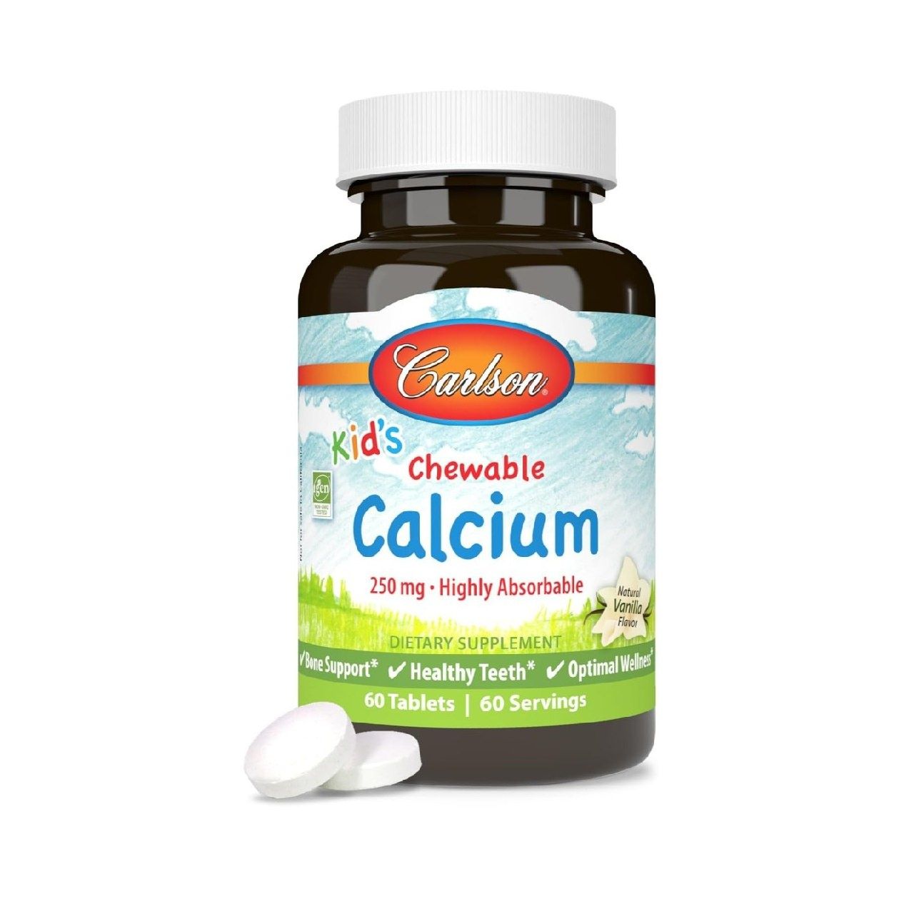 Carlson — Детский жевательный кальций, 250 мг, хорошо усваиваемый, для