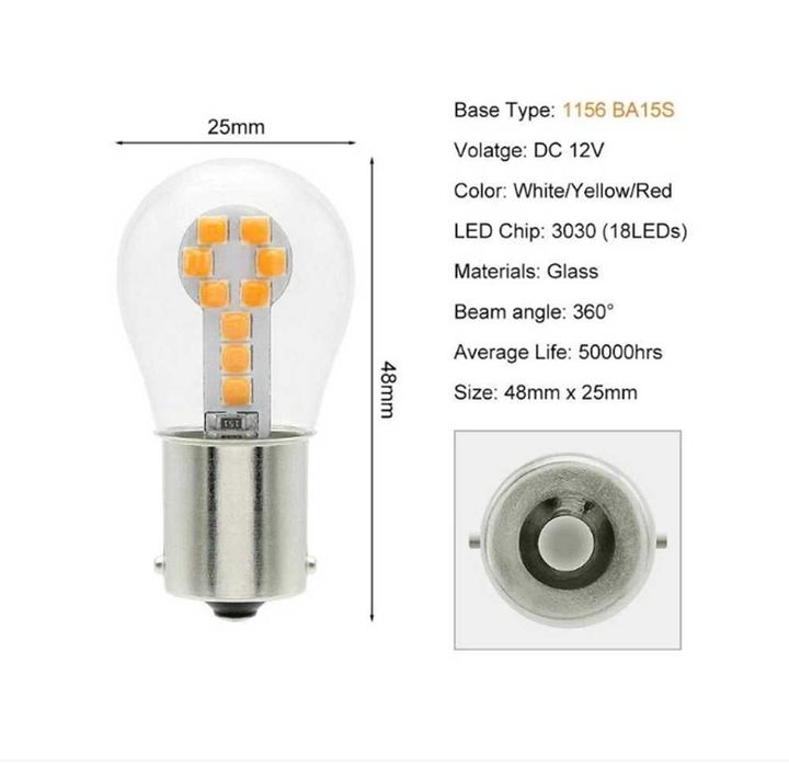 LED диодни крушки 2бр за мигач, PY21W - 18 диода