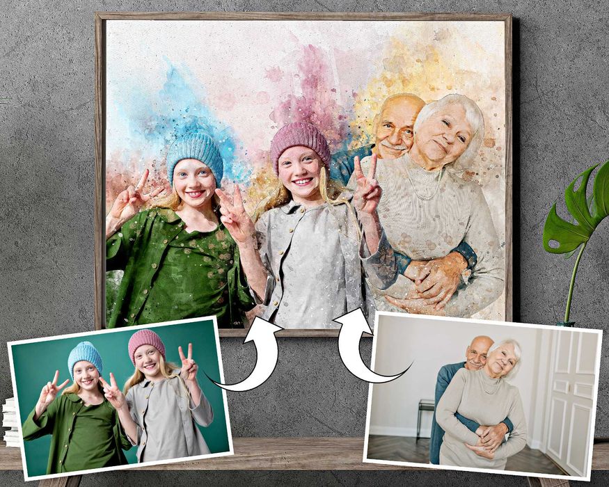 Съединяване на няколко снимки в общ дигитален акварелен портрет