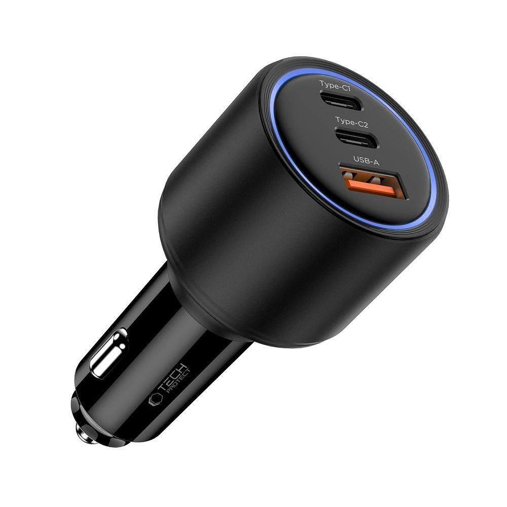 Зарядно за кола tech-protect cc04 3-port car charger pd175w – черно