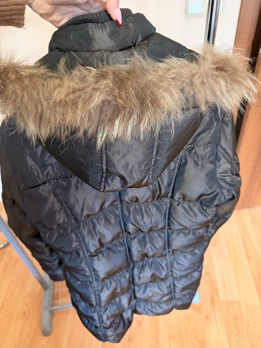 Пухенка в кафяво с косъм от лисица