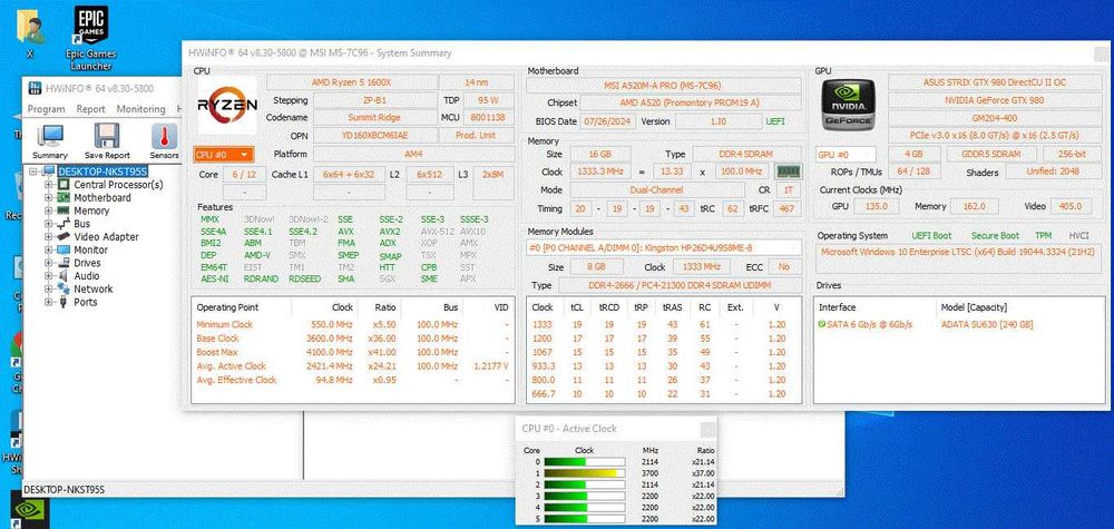 Calculator PC gaming Ryzen 5 RAM 16GB DDR4 video GTX 980 4GB SSD 256GB