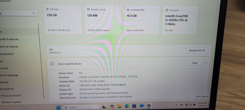 Laptop LENOVO ThinkPad T590/32G 512 Intel Core I7