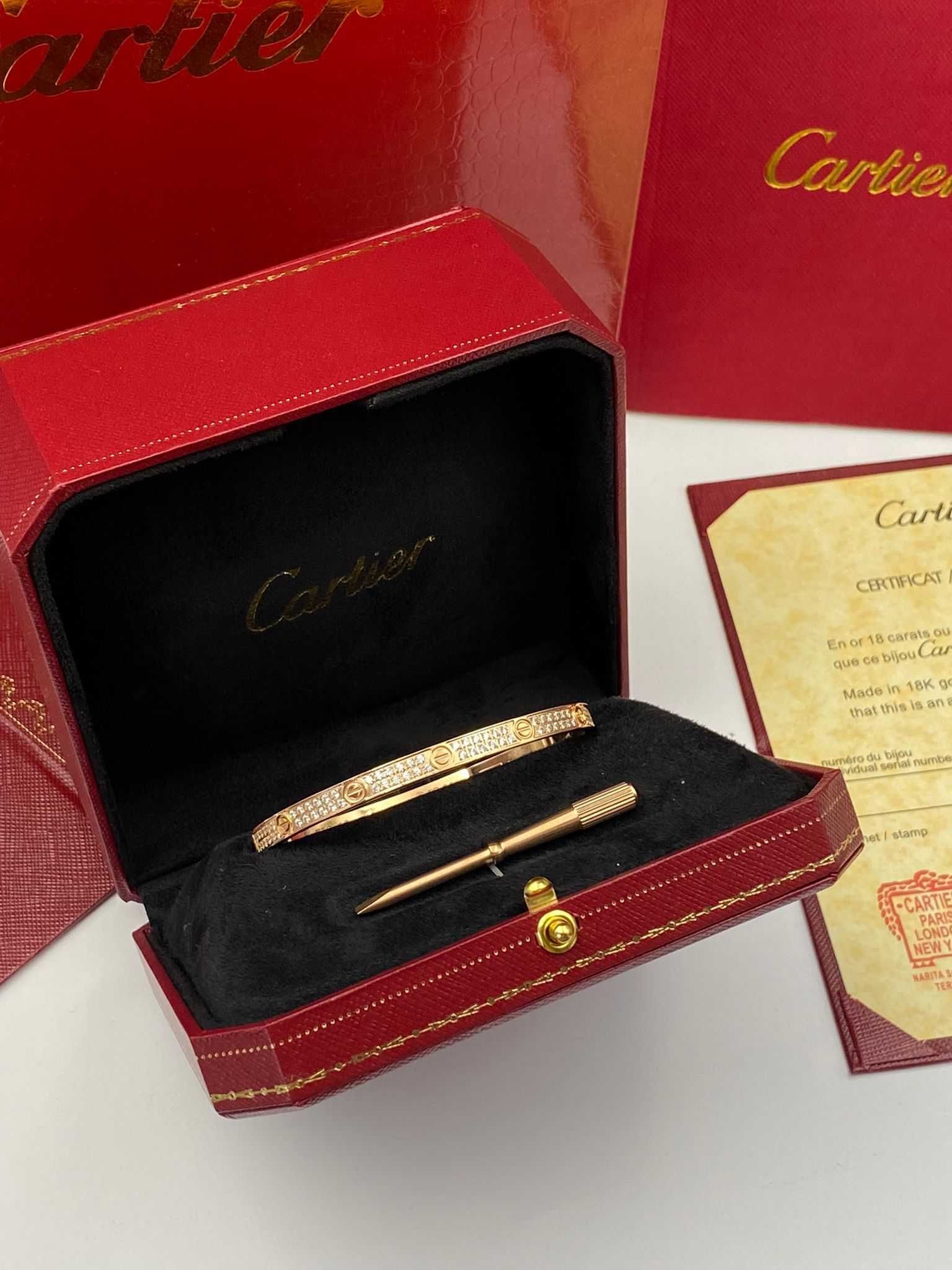 Brățară Cartier LOVE 19 Rose Gold 585 model slim full diamond