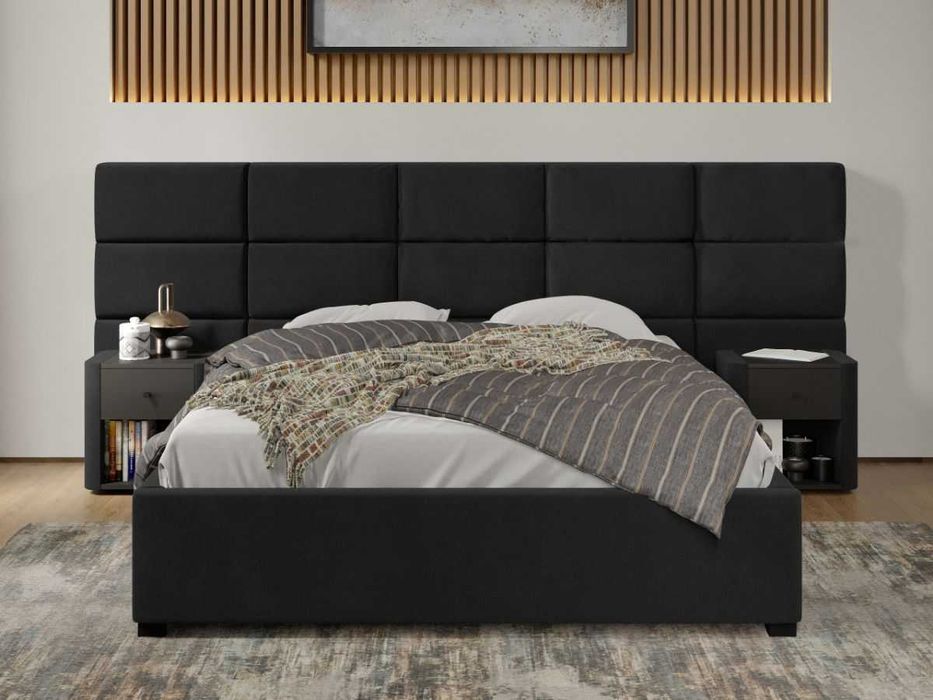 Pat tapitat Cico rabatabil 287x114 C2 din piele/stofa Negru Falcone 14