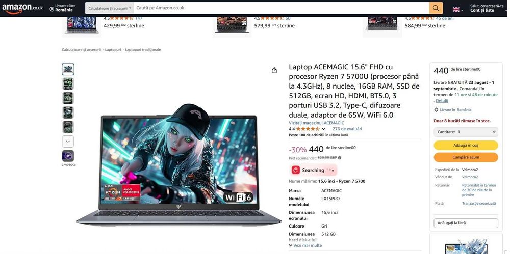 Laptop pentru școală și facultate – Procesor Ryzen 7 5700U ,windows 11