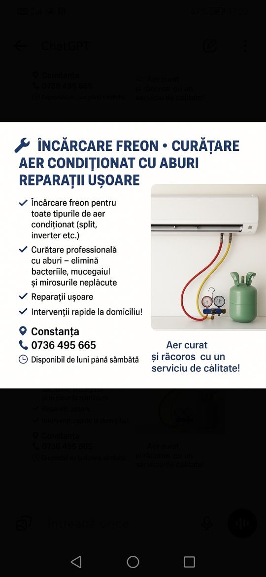 Încărcare Freon Aer condiționat, Igienizare ,și Unele Reparatii