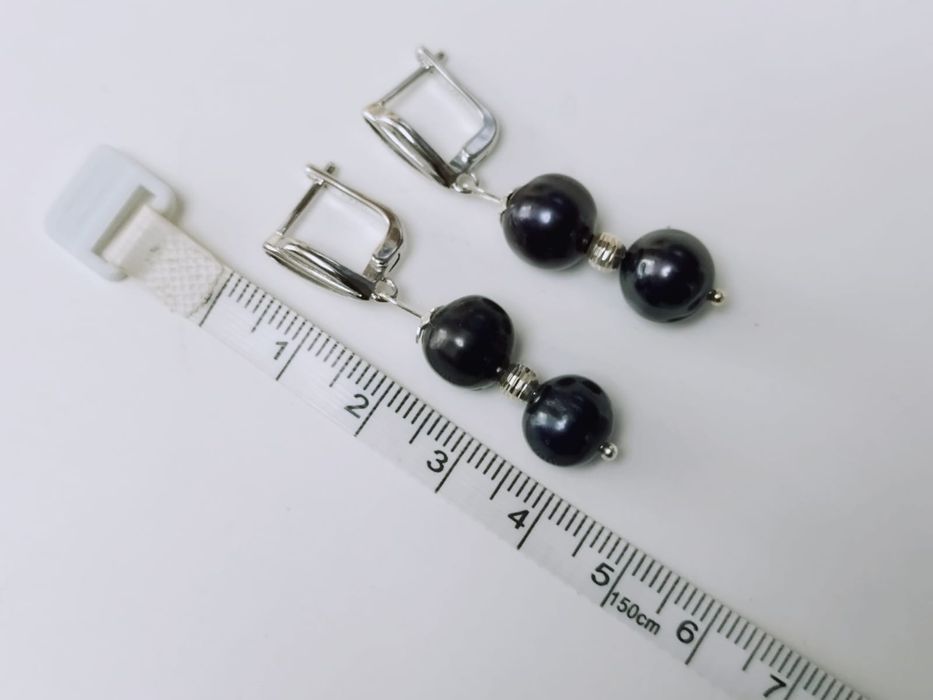 Cercei din argint 925 cu perle culoarea neagra si elemente din argint