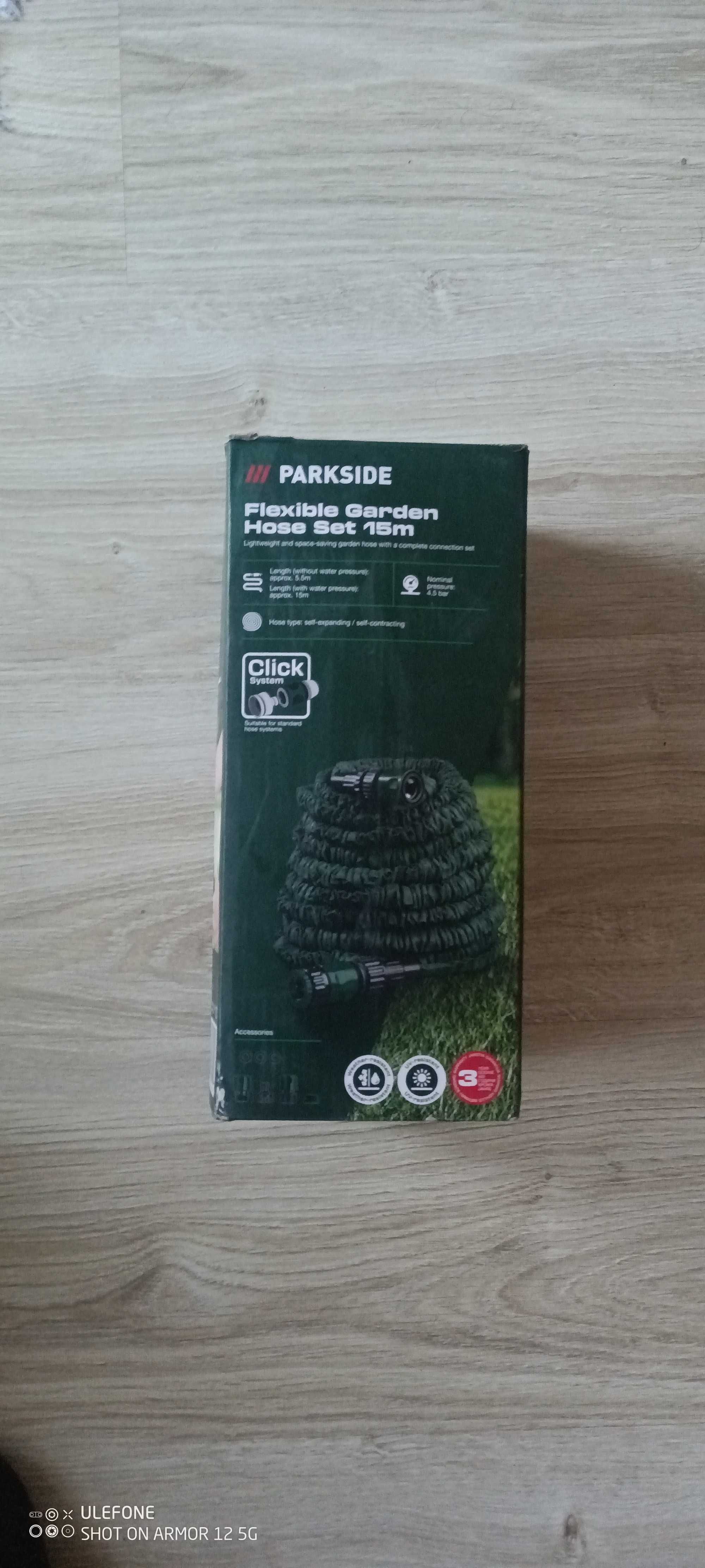 Градински маркуч 10-15м разтегателен Parkside с пръскалка