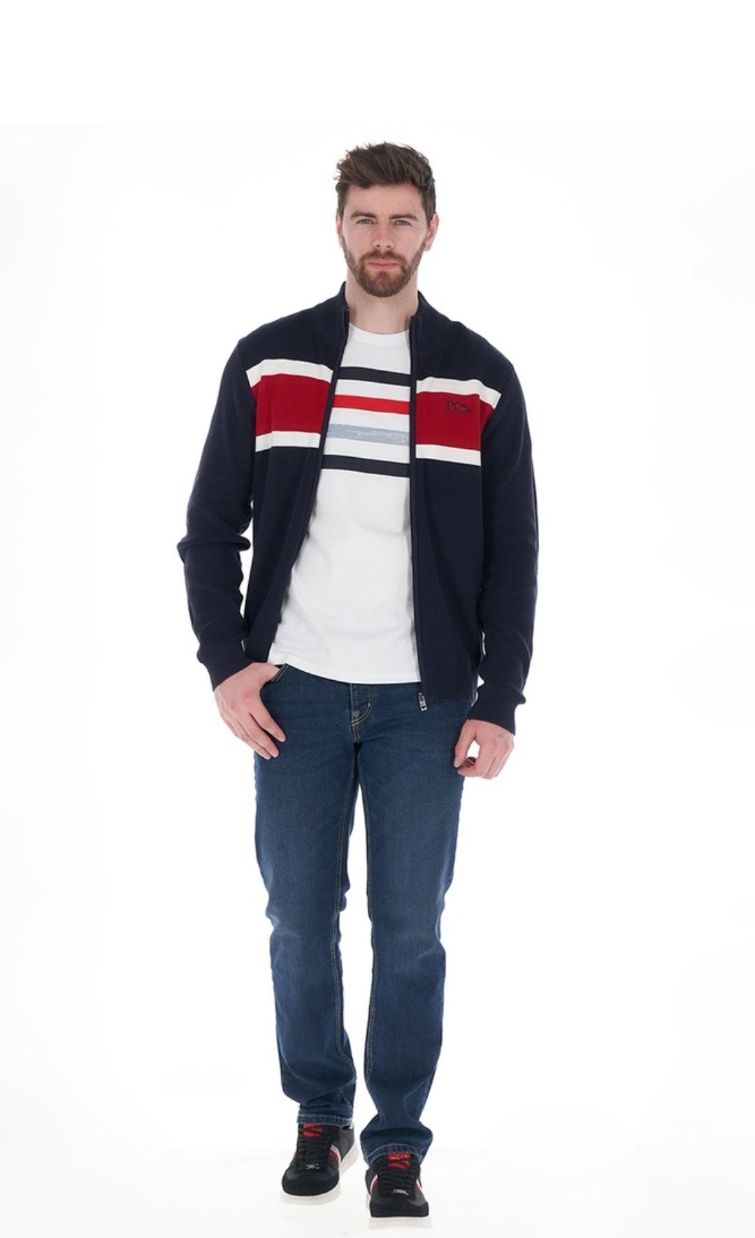 Lee Cooper - Cardigan/pulover cu fermoar si logo brodat, Bleumarin inc