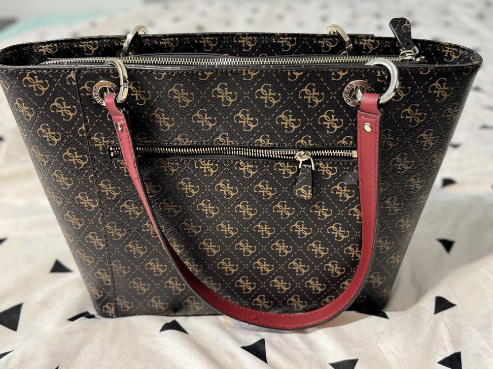 Guess geanta shopper maro bej noua