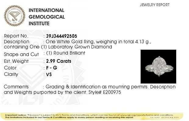 Inel de logodna aur 14k + diamant 3 ct – IGI certificat – nou