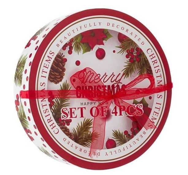 Коледни чинии, порцелан, Елха/ Подаръци, 19 см, 4 бр.