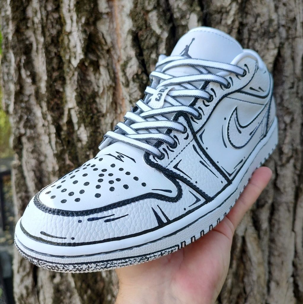 Nike Air Jordan 1 Low White -Custom Cartoon Black