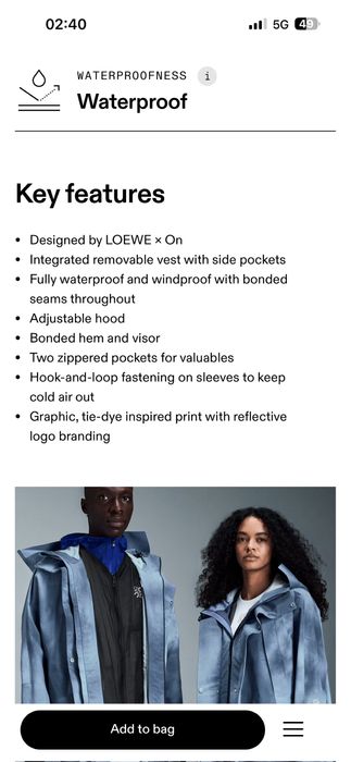 Loewe and On parka waterproof