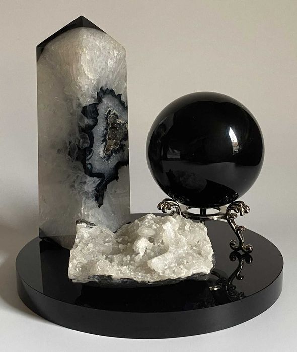 Decor Cristale - Agat Negru&Obsidian&Apofilit - Set Cristale