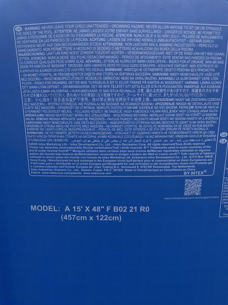 бассейн каркасный intex MODEL: A 15' X 48" F B02 21 RO (457cm × 122cm)