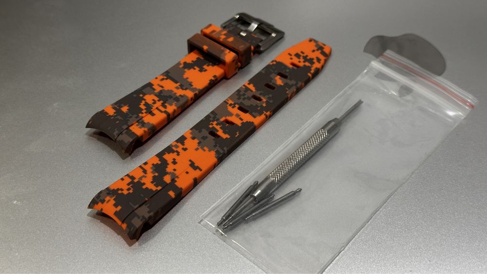 Curea (strap) silicon mosaic camo orange 20mm (omega, tissot, seiko)