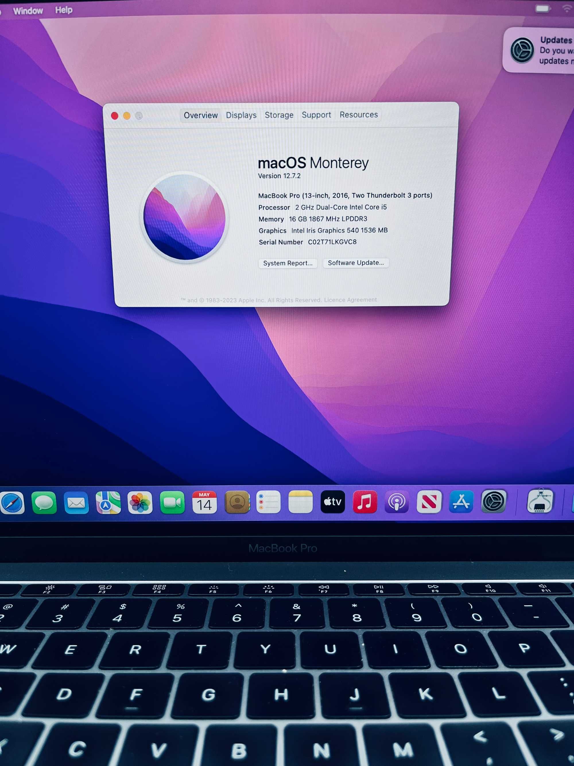 Apple MacBook PRO 13' A1708 Mid 2016 i5 2Gz 16GB 256 GB SSD Space Gray