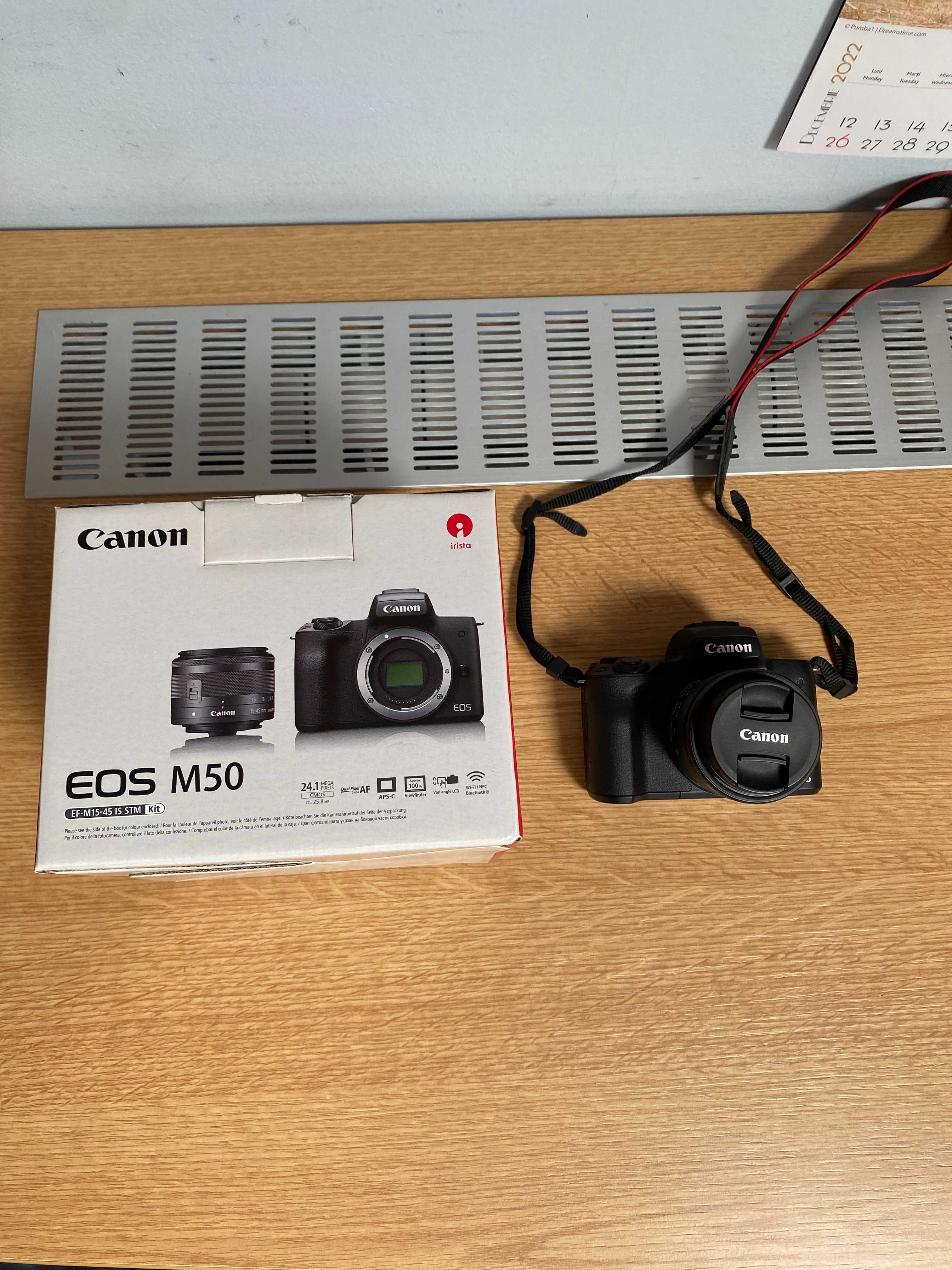 Canon EOS M50+Obiectiv EF-M 15-45 IS STM+Geanta Lowepro+2 MicroSd 64Gb