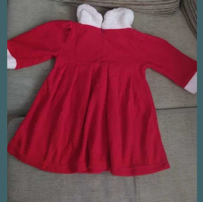 Червена Коледна бебешка рокля от плътна материя за момиченца до 80 см