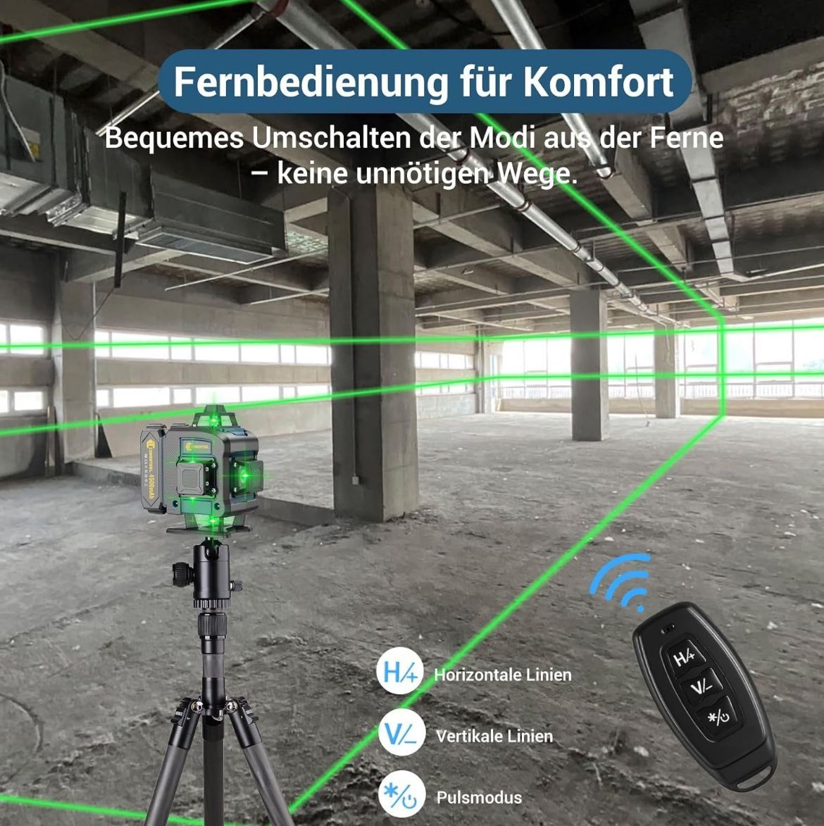 CONENTOOL Laser în cruce, 4 x 360° cu rază verde, 2 baterii 4500 mAh