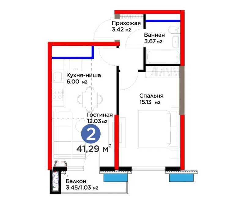 ЖК BI SAN`AT 2-к квартира 41.29 м2. г. Ташкент, ул. Фергана йули