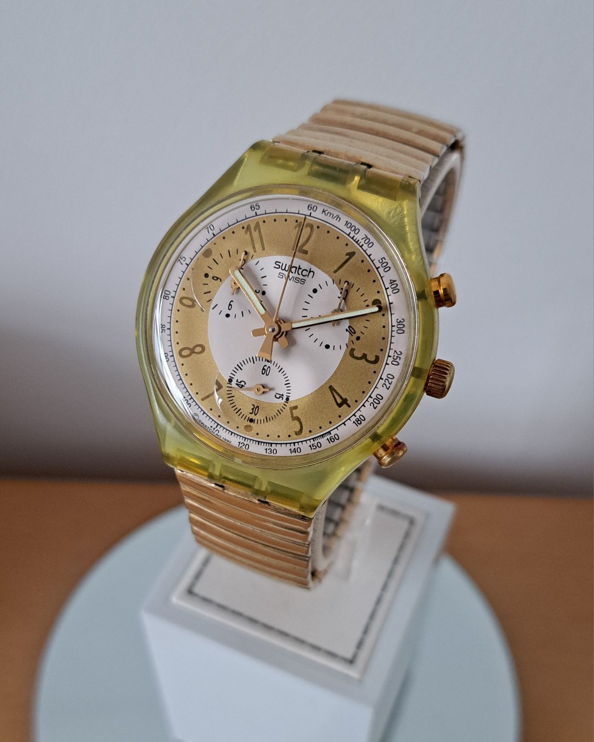 Superb ceas Swatch chronograph vintage 1992 22 jewels SCG100 Golden Gl