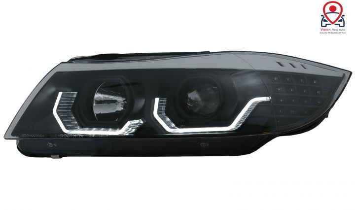 Faruri 3D LED Angel Eyes LHD Negru Tuning BMW Seria 3 E90 2004 2005 2
