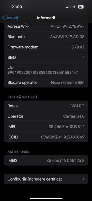 iPhone 14 Pro 256 GB accept unele schimburi