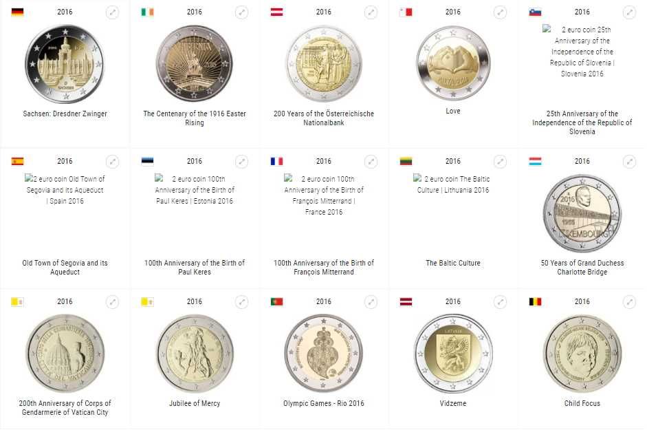 Сет 2 евро монети (възпоменателни) 2014-2016 / 2 Euro Coins