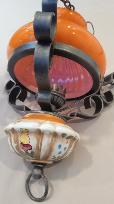 Lustra rustica din fier forjat si portelan pictat manual + 3 becuri