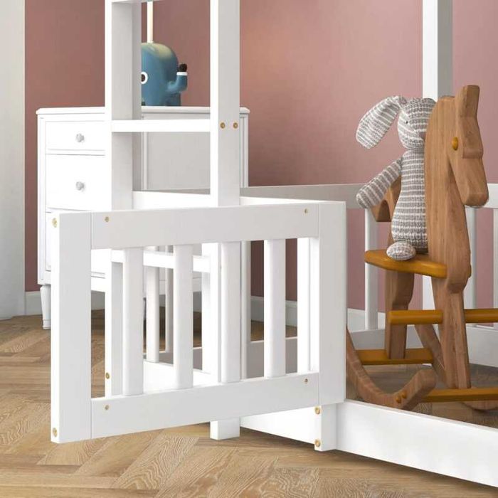 Детско двуетажно легло, PLAYKID, Бял или Натурален, Чам, 190х90см.