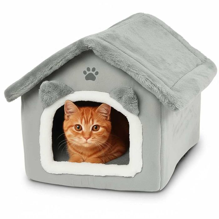 Casuta pliabila pisici cu acoperis detasabil perna lavabila 39x38x35cm