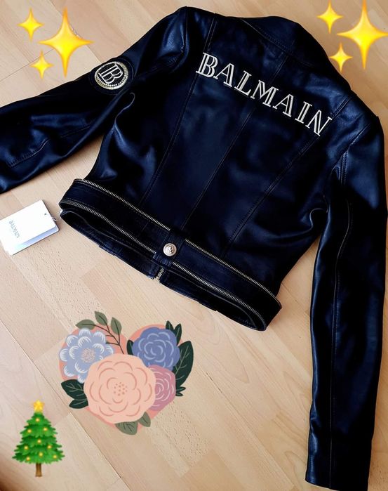 Jacheta Balmain piele naturală,feronerie metalica inscriptionata