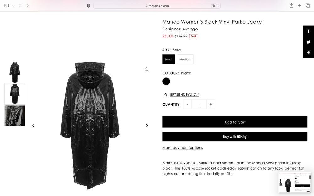 MANGO Нова парка/тренч от винил/латекс черна с джобове и калучка XS-S