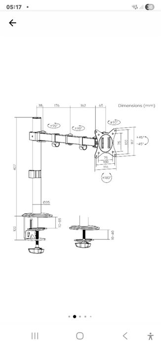Suport de birou pentru monitor, 17-32 inch, brat dublu articulat