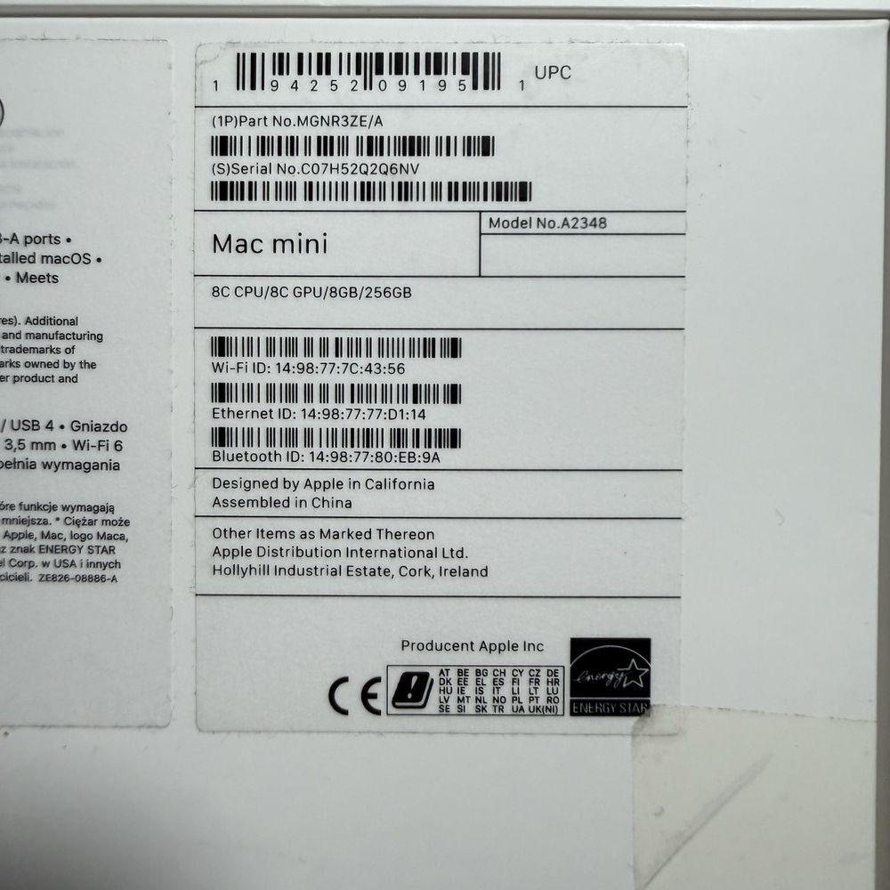 Apple Mac mini (2020), M1, 8GB, 256GB SSD
