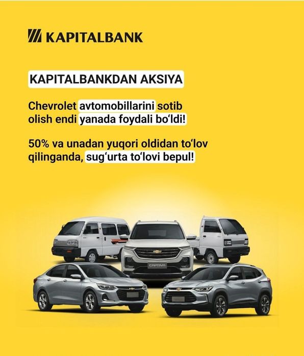 Tracker va Onix % siz nasiyaga oylik tolov 1 847 00