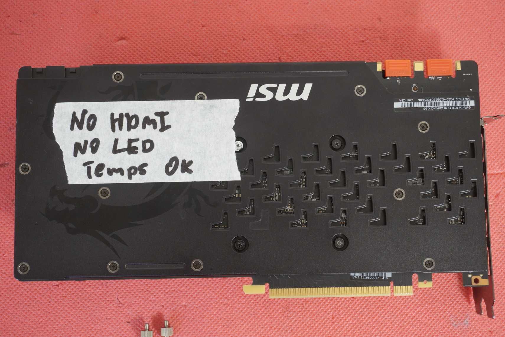 GTX 1070 8GB MSI Gaming X (HDMI НЕ работи!) GPU Видеокарта/ Вкл ДДС