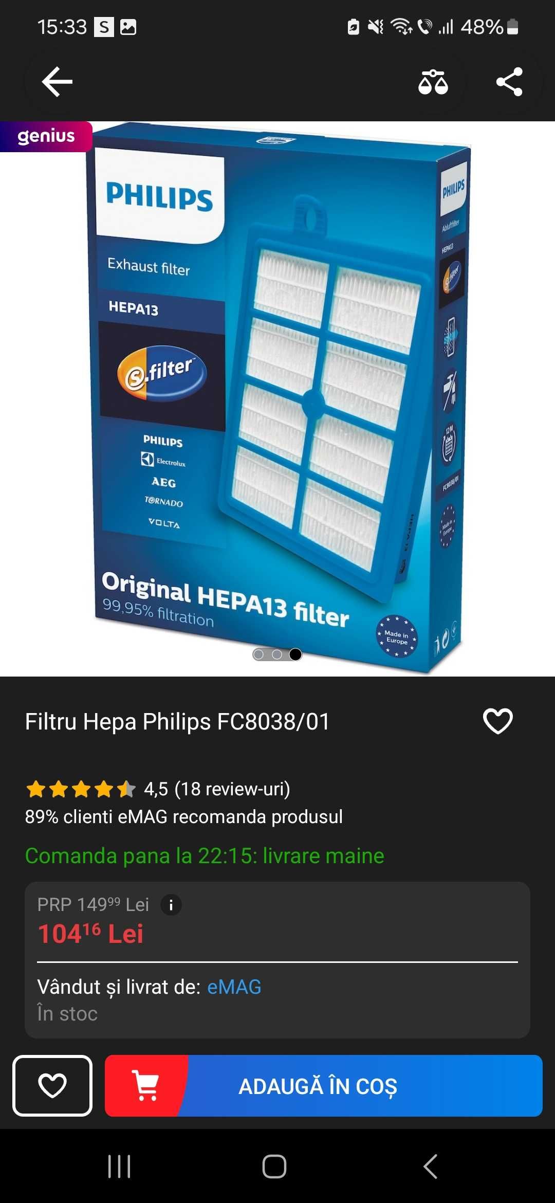 Filtru Hepa Philips FC8038/01