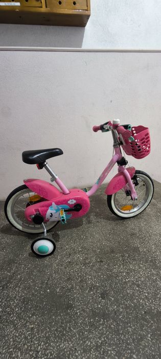 Bicicleta copii Btwin 16 roz cu roti ajutatoare