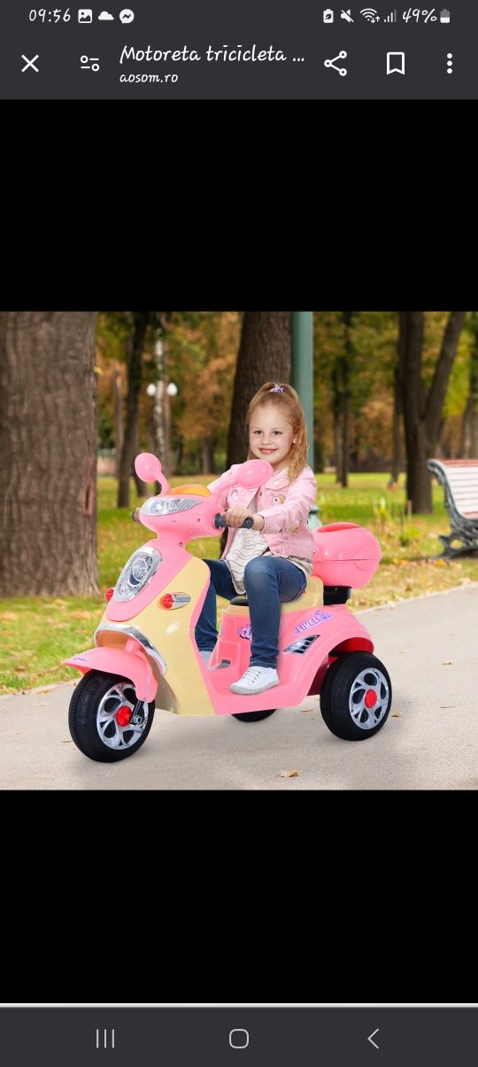 Motoreta tricicleta electrica roz pentru fete