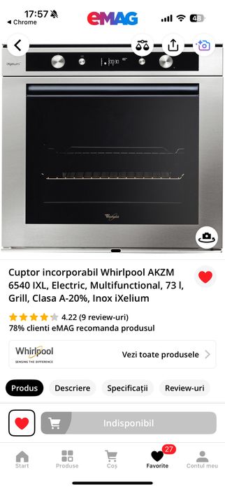 Vand cuptor electric Whirpool