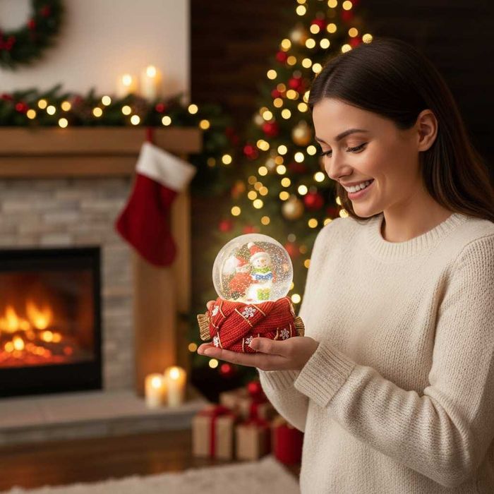 Празнична стъклена снежна топка 12х8 см