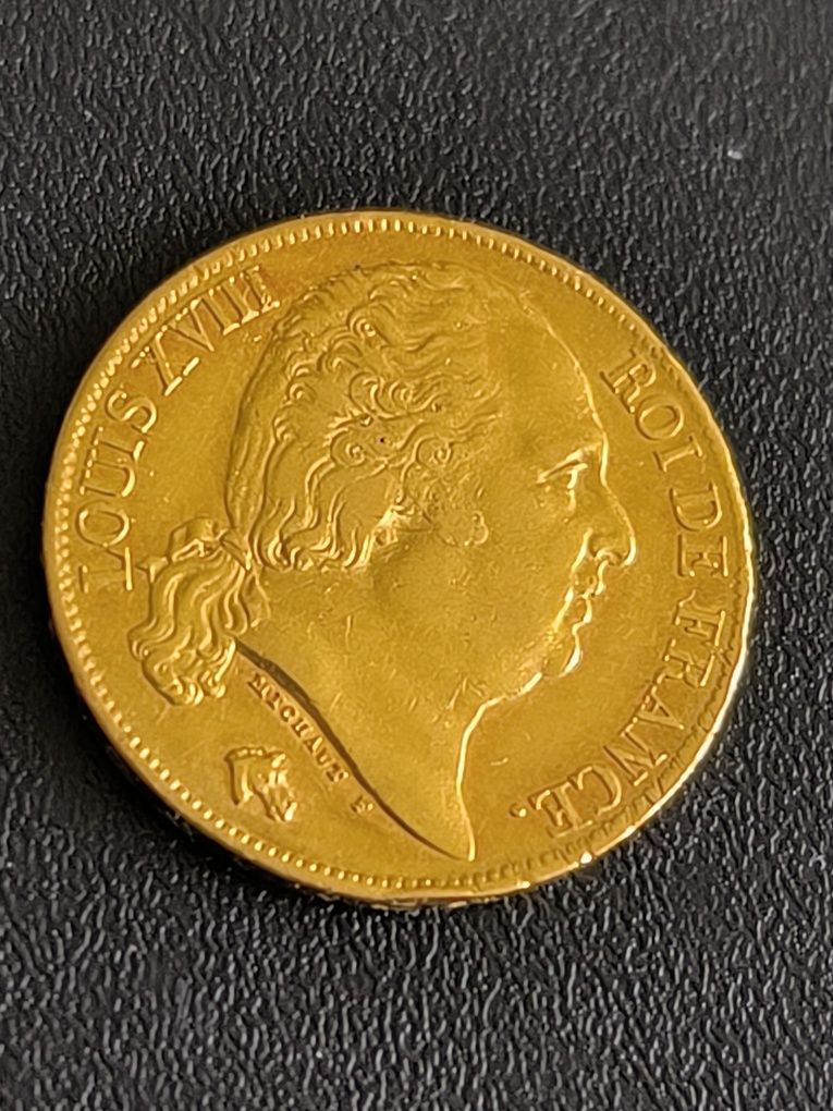 20 франка 1819 год,Луи XVIII, злато 6.45 гр,900/1000 (21.6 к)
