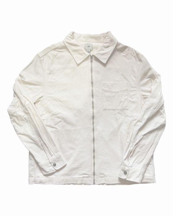 Jachetă H&M albă L – Textură waffle, fermoar metalic, aproape nouă