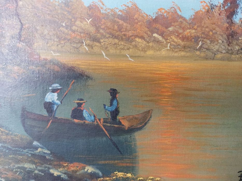 Apus de soare in Delta Dunarii, un tablou superb ulei pe panza, semnat