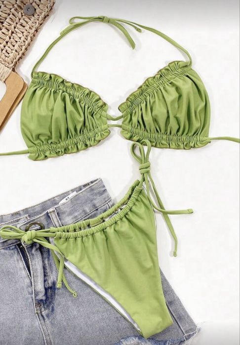 Бански 2 части комплект зелен с подплънки